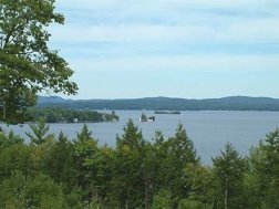 View of Lake Winnipesaukee from King Birch Motor Lodge Hotel, Alton Bay, New Hampshire.